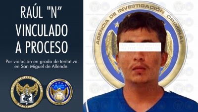 Aprehende Fiscalía General del Estado a inculpado en el delito de violación en grado de tentativa en San Miguel de Allende.
