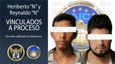 Fiscalía General del Estado logra vincular a proceso a dos masculinos, inculpados de robar con violencia una camioneta a una familia en Salamanca.