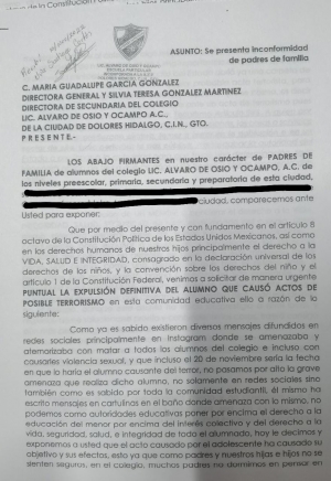 Aun no hay solución y siguen las omisiones en cuanto al tema de seguridad dentro del Colegio de Osio y Ocampo , señalan padres de familia, pretenden realizar nuevamente acciones, y convocan a presentar amparo federal.